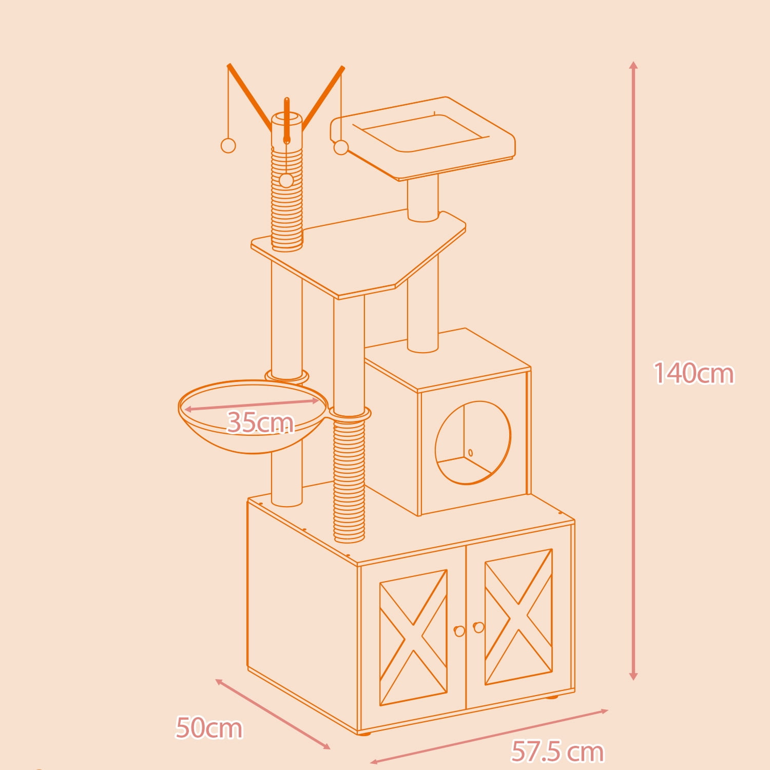LEDREM 55.1" 2-in-1 Modern Cat Tree & Litter Box Enclosure, Multi-Level Cat Condo with Scratching Posts, Hidden Storage, Cloud White