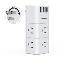ONDOG USB Wall Outlet Expander Surge Protector - 6 Outlet Extender, 3 USB with Rotating Plug, White