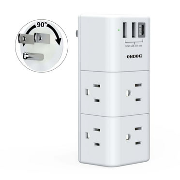 ONDOG USB Wall Outlet Expander Surge Protector - 6 Outlet Extender, 3 USB with Rotating Plug, White