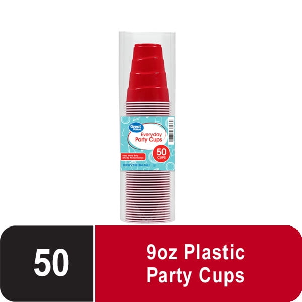 Great Value Everyday Disposable Plastic Cups, Red, 9 oz, 50 count
