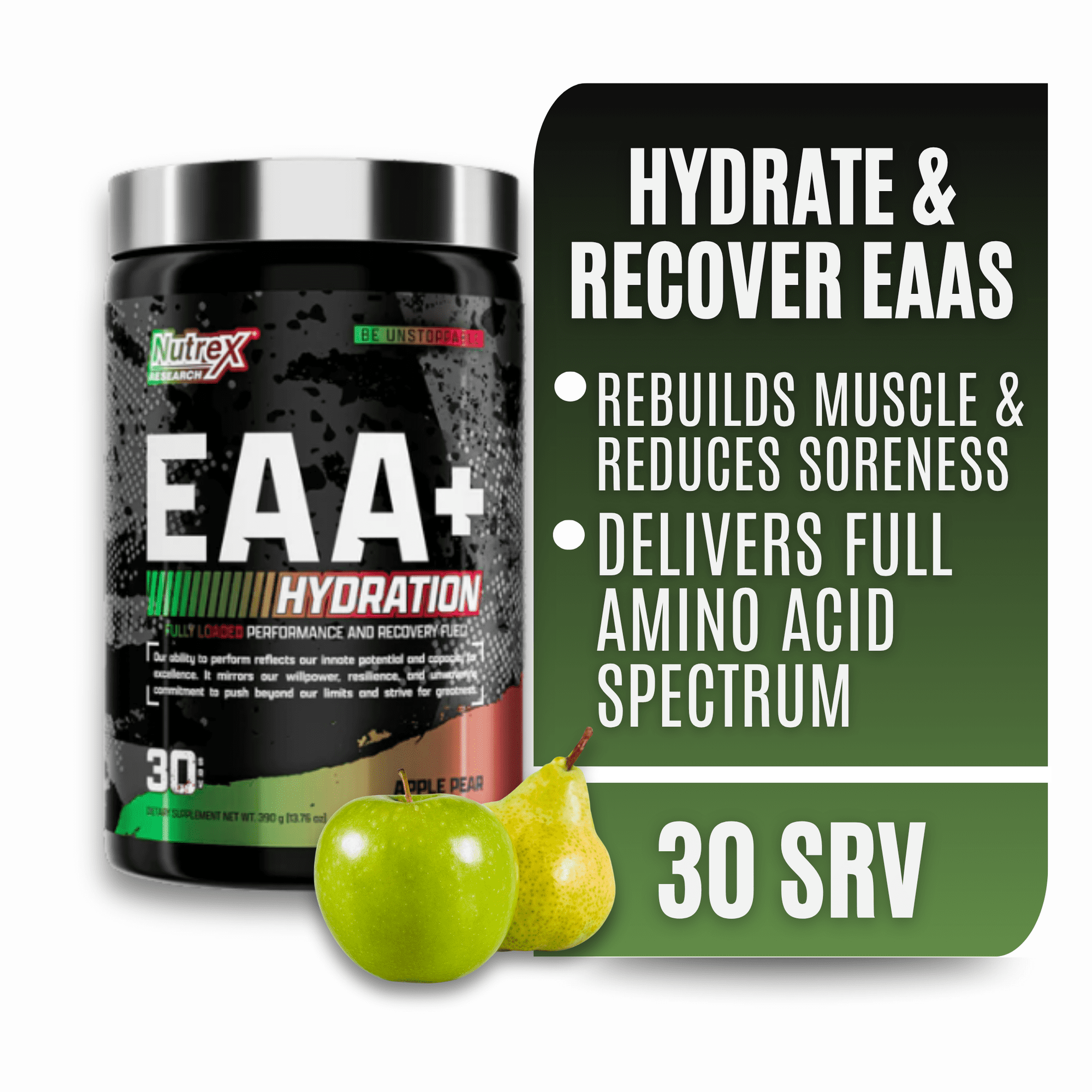 Nutrex Research EAA Hydration EAAs + BCAA Powder Muscle Recovery, Strength, Endurance 8G Essential Amino Acids + Electrolytes Apple Pear