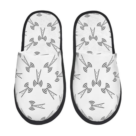 

Fuzoiu Antenna Icon Print Unisex Furry Slippers Plush Indoor Shoes Trendy House Slippers Anti-Skid EVA Sole House Shoes for Home Office and Travel -Large