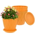 thumbnail image 1 of Uxcell 3-Set Small Nursery Pots, 4 inch Plastic Water Ripple Flower Pots Planters with Drainage Holes and Saucers [Naranja], 1 of 6