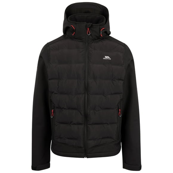 Trespass Men's Softshell Jacket Alwero - Waterproof 8000 mm, Ultrasonic Compound Front Panel, Adjustable Zip Off Hood, 2 Zip Pockets, Adjustable Cuff, Draw Cord Hem