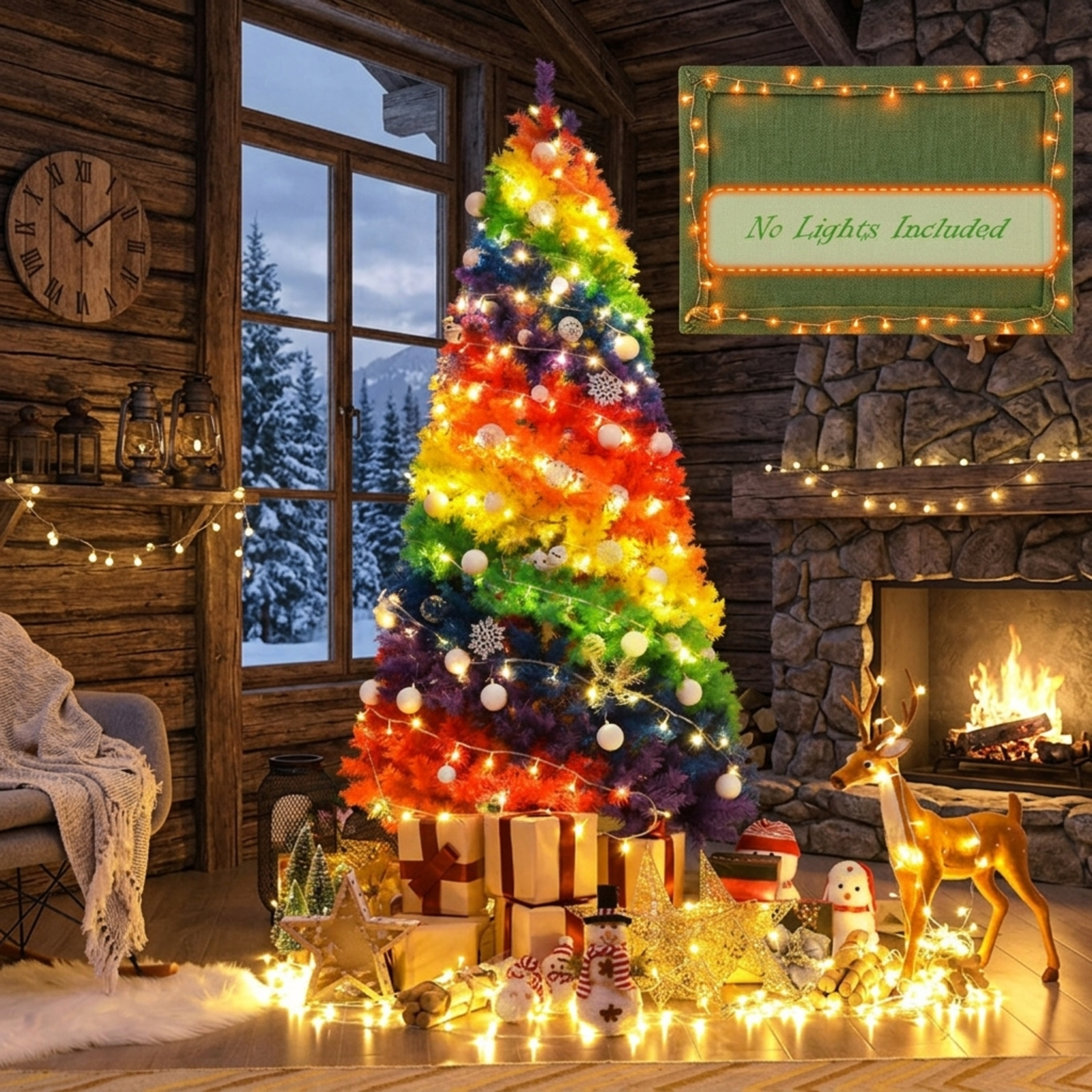 RUIE, 7 ft, Artificial Christmas Tree, with Metal Stand, 1213 Branch Tips, Multicolor Holiday Xmas Tree for Indoor Home Office Decoration