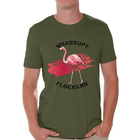 Awkward Styles Whassup Flockers Tshirt for Men Pink Flamingo Shirt Flamingo Shirts for Men Flamingo Summer Outfit Beach T Shirt Funny Flamingo T-Shirt Flamingo Themed Party Men's Flamingo Gifts