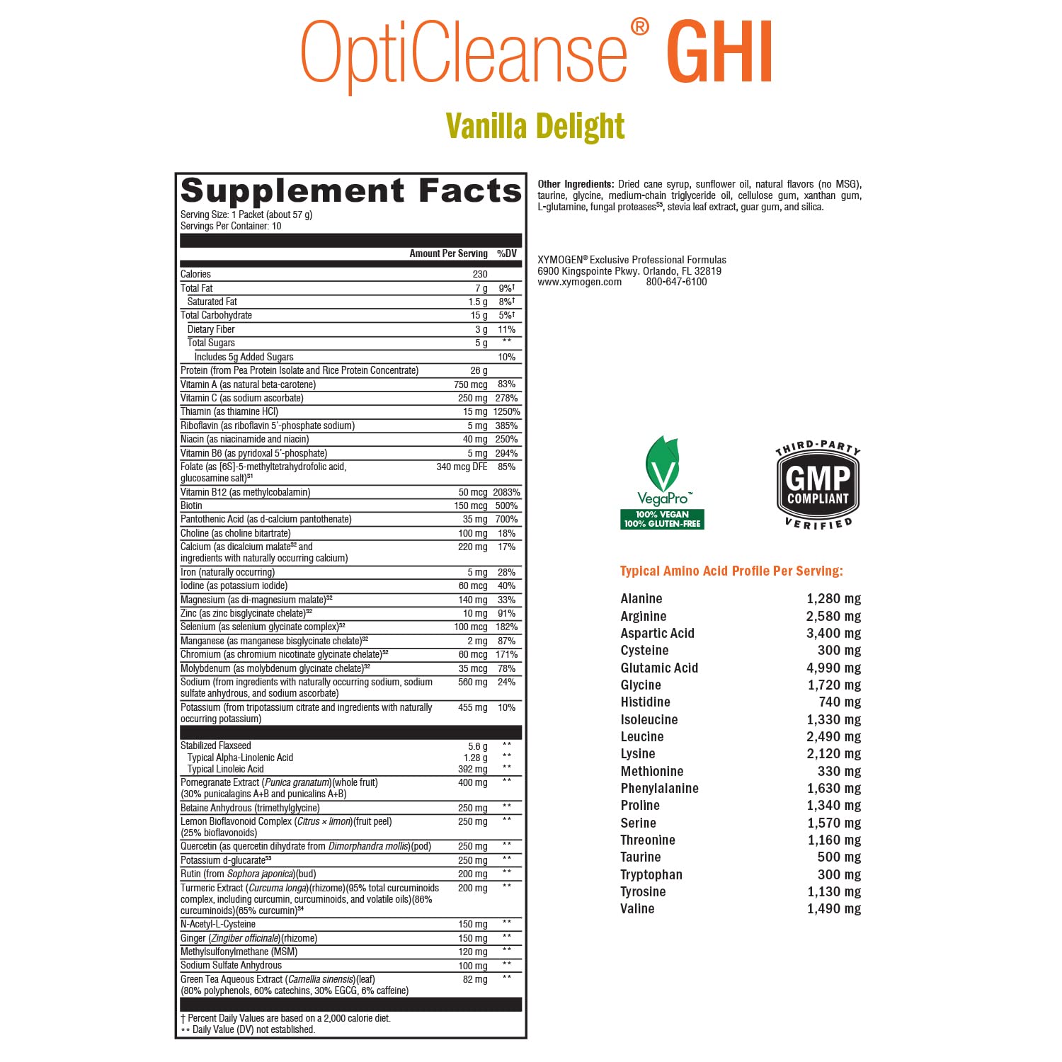 XYMOGEN OptiCleanse GHI - Protein Powder for Digestive Health - Liver & Immune Support - B Vitamins & Plant-Based Protein - Gluten-Free - Vanilla Delight Flavor - 10 Servings
