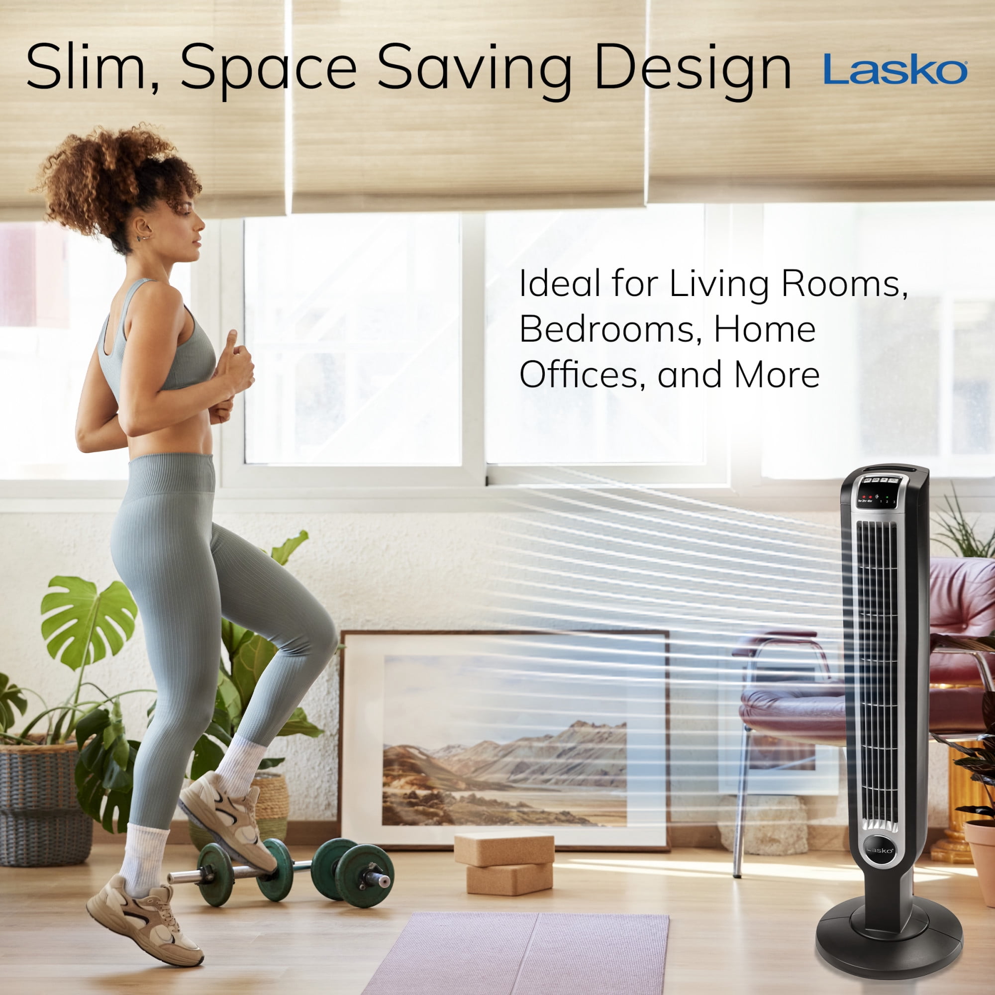 Lasko 36" 3-Speed Oscillating Tower Fan with Night Mode and Remote Control, Black, T36205