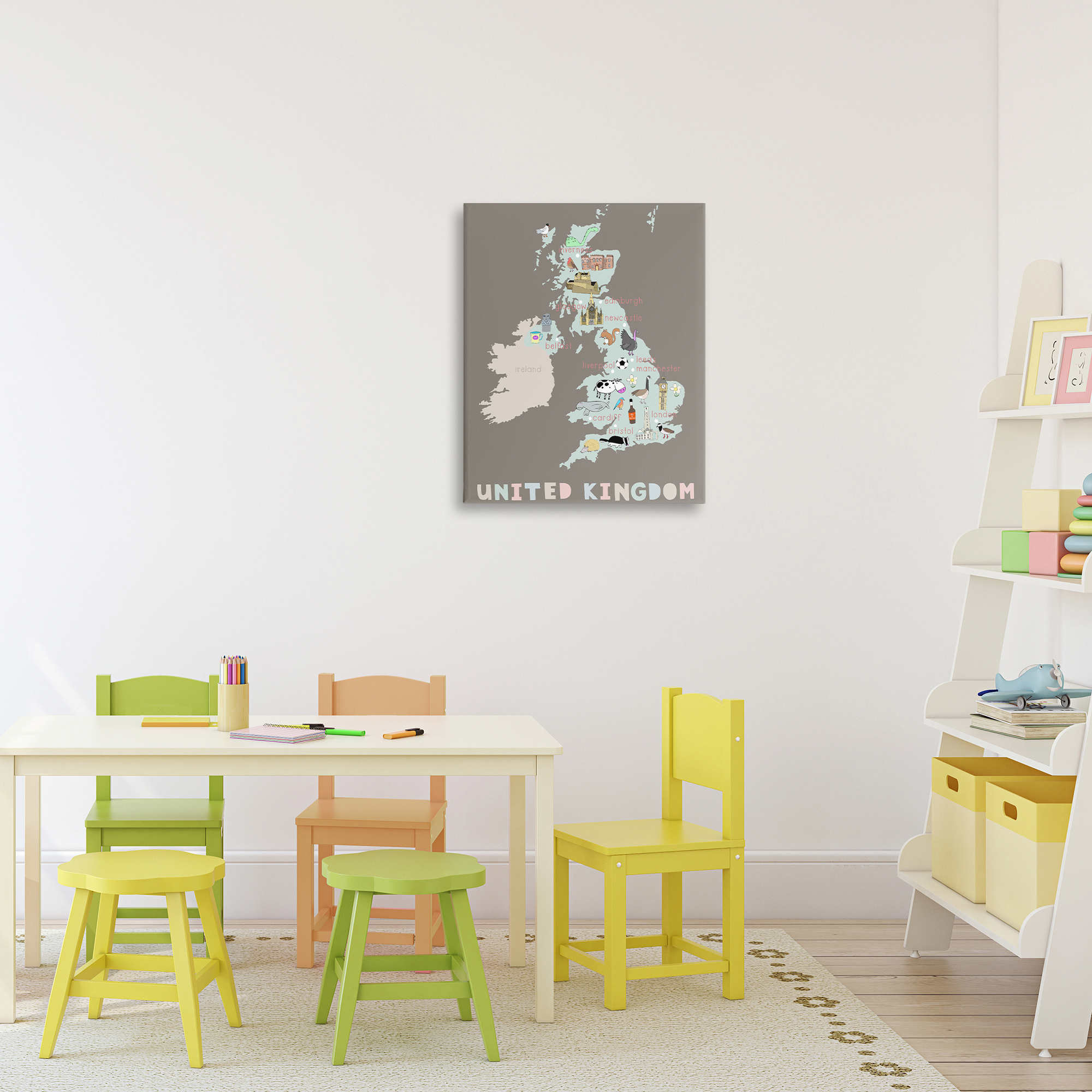 Kid's Map of United Kingdom Canvas Wall Art, design by Carla Daly