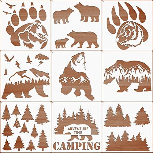 Reusable Stencil for Walls GSS Designs Mountain Forest Bear Stencil 2 Pack 