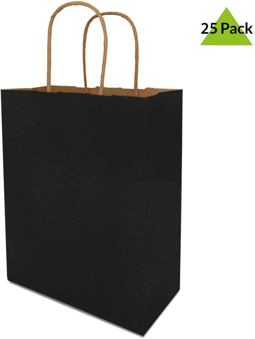 10x5x13x5" 25 Pcs Black Kraft Paper Bags with Reinforced Patch