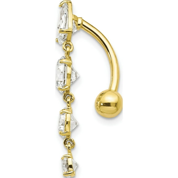 JbSPs Fine Designer 10k Yellow Gold 10k Tops Down W/4 Dangle Czs Belly Dangle (Length=28) (Width=5)