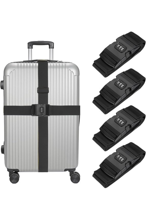 Luggage Straps with Combination Lock Adjustable Suitcase Belt Strap for Briefcase Backpack Travel, Black, Pack of 4 Black -
