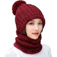 thumbnail image 1 of Taian Gorro multifuncional de invierno para mujer Bufanda Protección auditiva de una pieza Gorro de punto cálido Gorro de lana torcida de lana de doble capa para mujer Rojo, 1 of 2