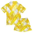thumbnail image 2 of Silky Satin Kids' Pajama Set Breathable & Smooth Unisex Button-Down Pajamas Yellow and White Checkered Squares, 2 of 8