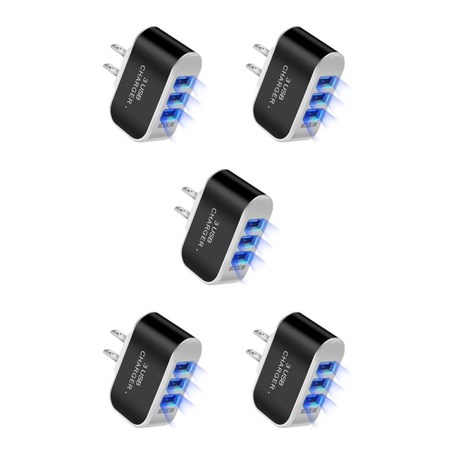 bedienty US Plug Charger USB LED 1000mA Cellphone Charging Adapter with Indicator Electronic Replacement Pocket Power Charge Block Black 5Set