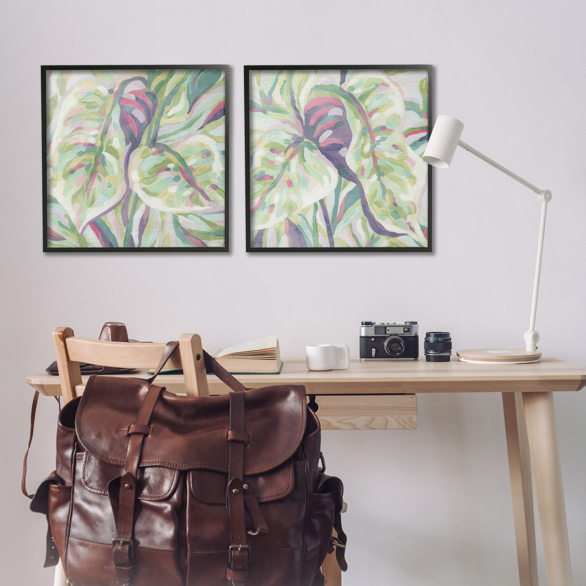 Stupell Industries Tropical Fronds Pattern Botanical & Floral Painting Black Framed Art Print Wall Art, 24 x 24, Set of 2