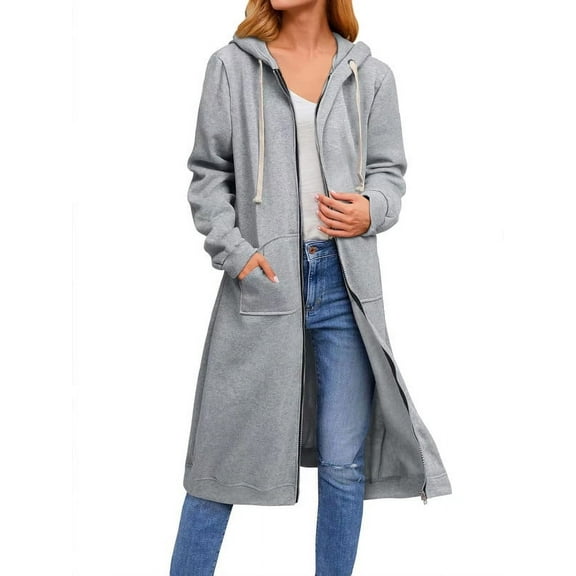 Chouyatou Women's Long Zip Up Oversized Drawstring Hooded Hoodie Jacket Sweatshirt
