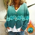 thumbnail image 5 of qucoqpe Women's 2025 Fall Winter Fashion Floral Printed Button V Neck Long Sleeve Sweaters Warm Fleece Comfy Flannel Cardigan Tops Outwear Winter Clothing for Women, 5 of 5