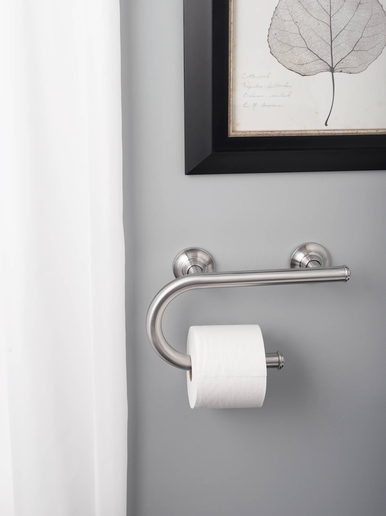 Moen LR2352DBN Home Care 8-Inch Grab Bar with Integrated Toilet Paper Holder, Brushed Nickel