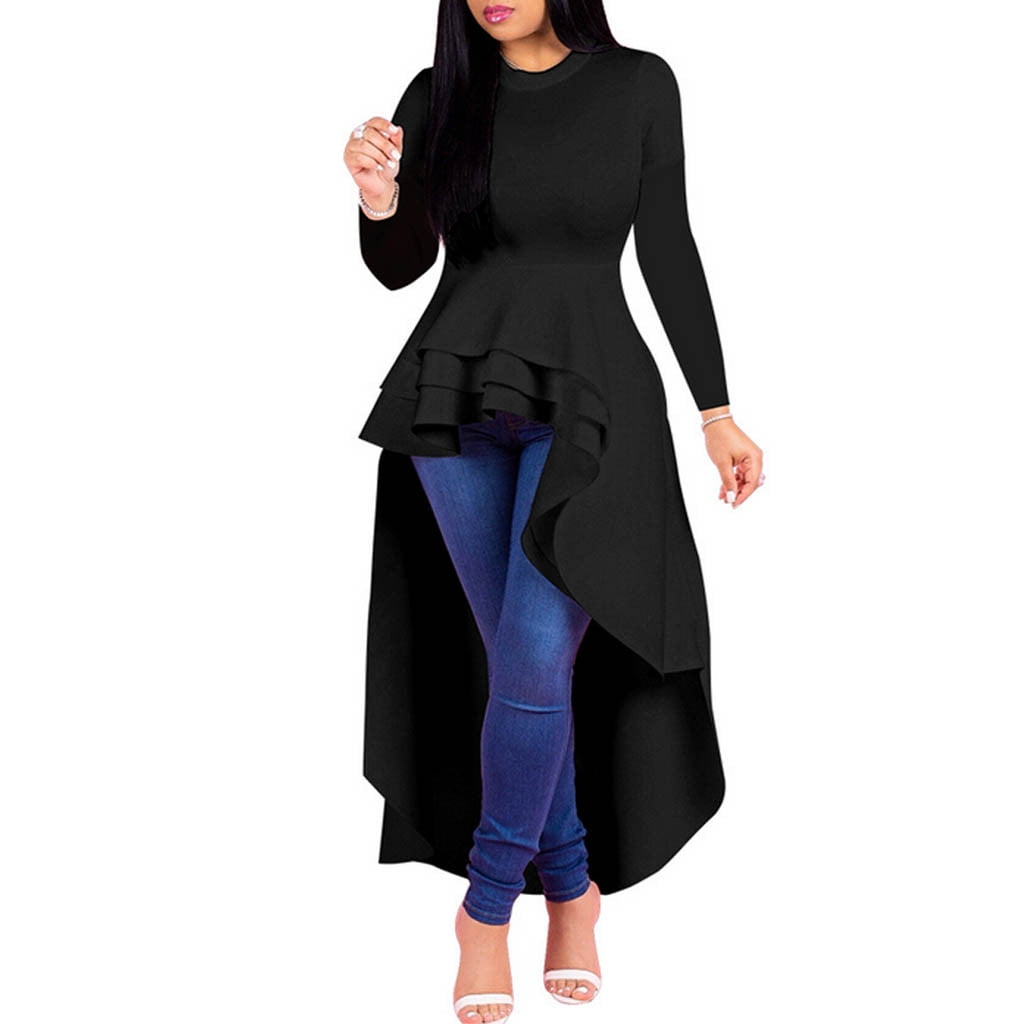 Hdacd Women - Ruffle High Low Tops for Long Sleeve Bodycon Dress Shirt ...