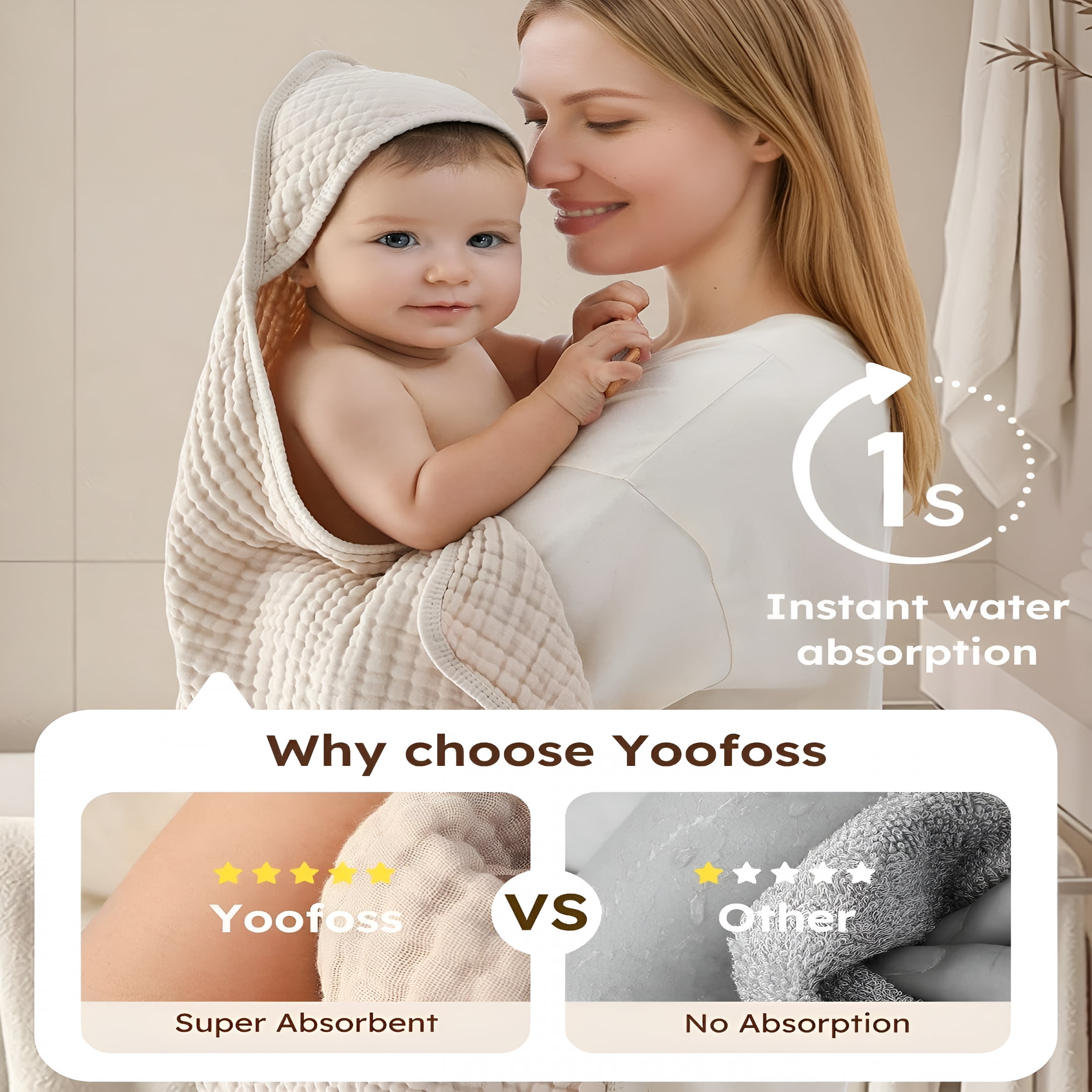 AUQ 2026 New Hooded Baby Towels for Newborn 2 Pack 100% Muslin Organic Cotton Baby Bath Towel with Hood for Babies,Infant,Toddler&Kids,32X32Inch,Soft&Absorbent Newborn Essential,Beige&Coffee