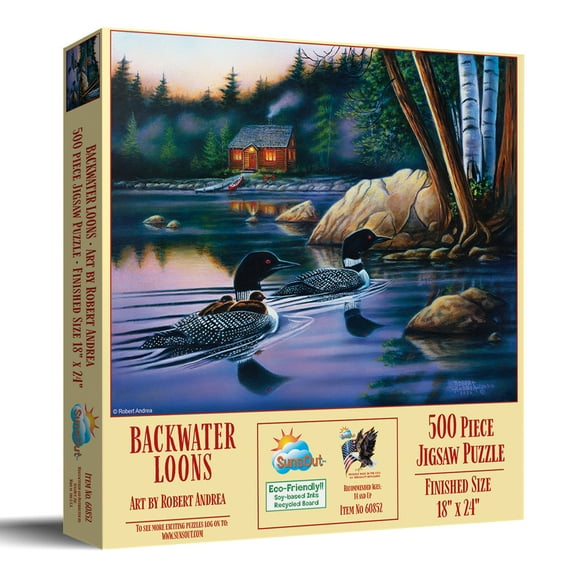 SUNSOUT INC - Backwater Loons - 500 pc Jigsaw Puzzle by Artist: Robert Andrea - Finished Size 18" x 24" - MPN# 60852