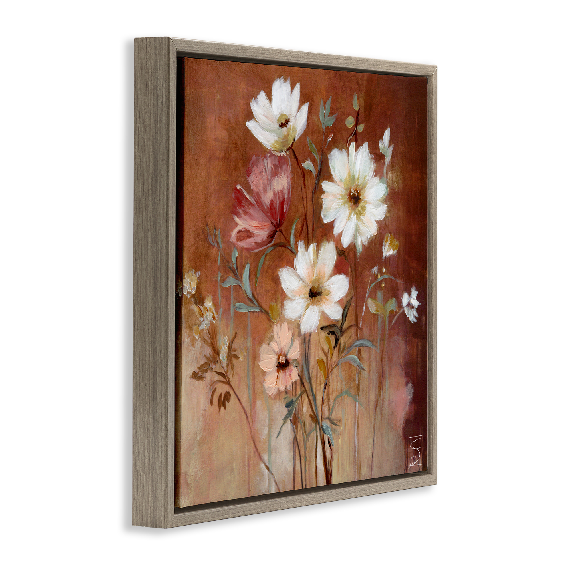 Mocha Flowers Collection Brown Framed Floater Canvas Wall Art, design by Sara Culpepper