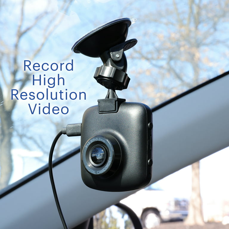 onn. 1080p HD Black Car Dash Cam, 2.4 LCD Screen, 110 Degree Vision Angle,  Play Video Recordings, 0.5 lb. 