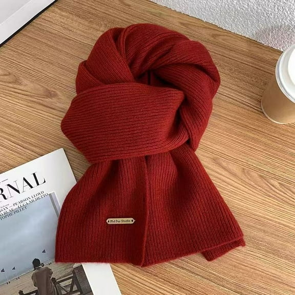 Winter Warm Neck Guard Shawl Thicken Woolen Neck Warmer Solid Color Neck Scarf Neckerchief Knit Scarf Cross Scarf RED