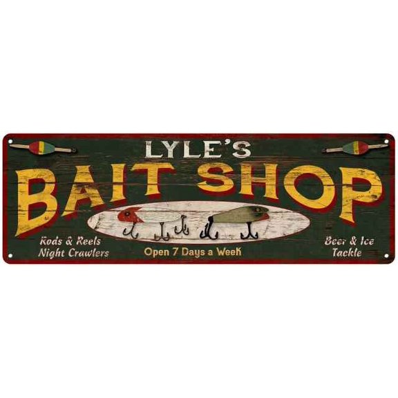 LYLE'S Bait Shop Sign Wood Look Man Cave Den Gift 6x18 Metal 206180024331