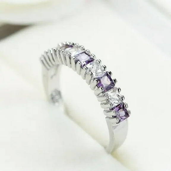 Red/Purple/Black CZ Silver Bands 925 Silver Women's 3MM Wedding Ring Size 6-10