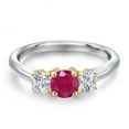 thumbnail image 3 of Gem Stone King 925 Silver and 10K Yellow Gold Red Ruby and Lab Grown Diamond Engagement Ring for Women | 1.09 Cttw | Round 5MM | Gemstone July Birthstone | Size 9, 3 of 6
