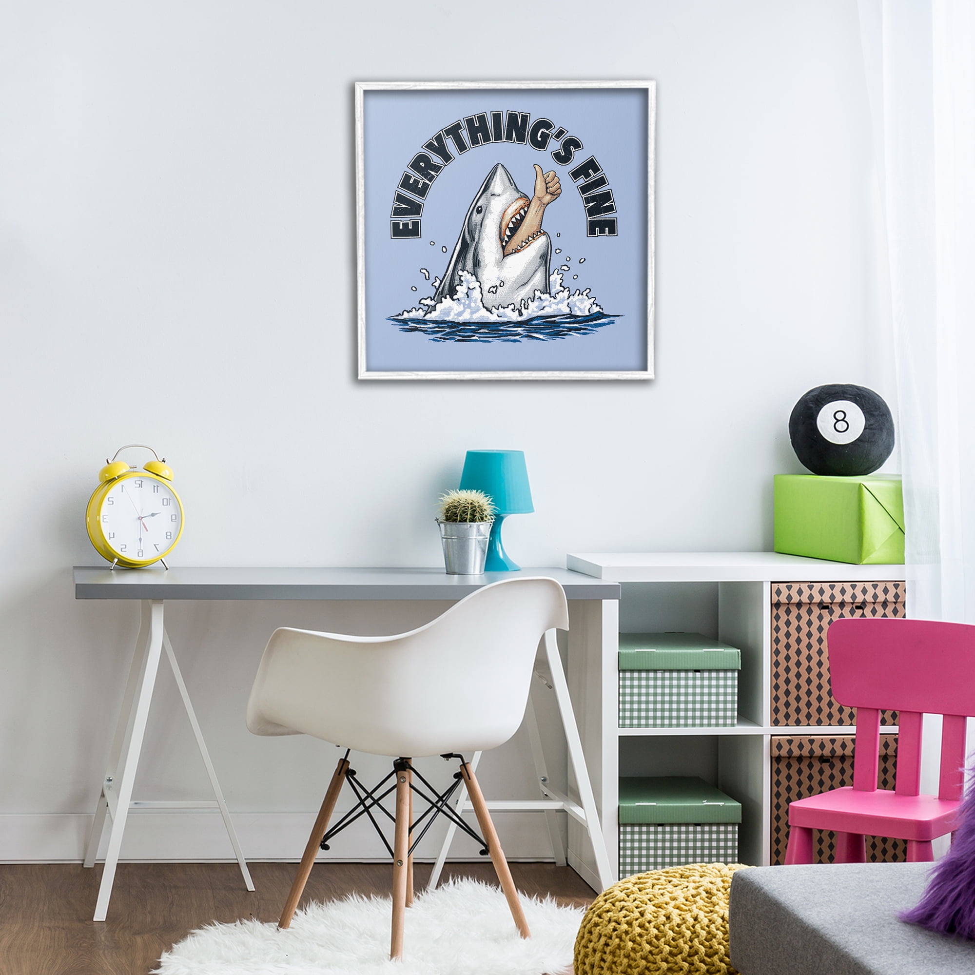 Everything's Fine Shark Bite White Framed Giclee Art, design by Jedco Brands Inc.