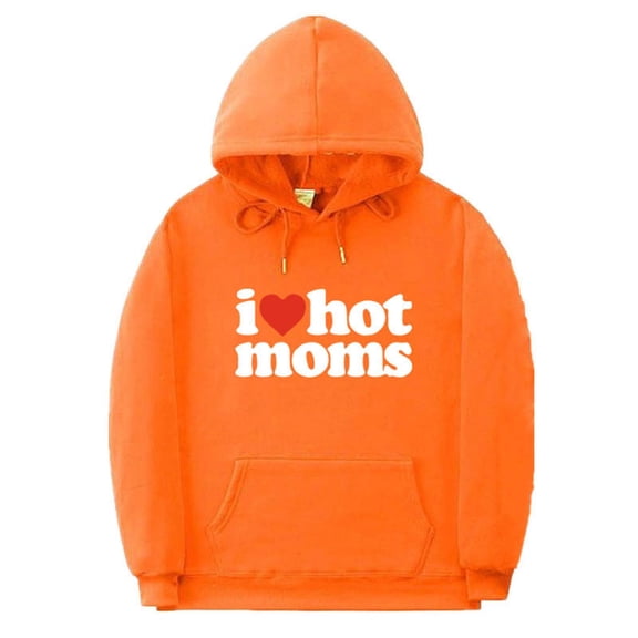 RMGVDSD Men's And Women's Casual Hooded Sweatshirts I Love Hot Moms Retro Vintage Pullover Hoodie Sweatshirt With Pocket Trendy Going Out Shirts