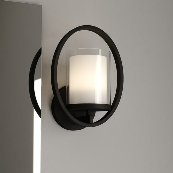 Princeton 1 Light Black Transitional Wall Sconce White Glass