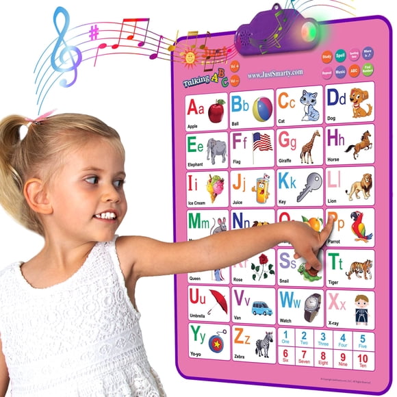 Gráfico mural interactivo del alfabeto de Just Smarty | Póster musical parlante ABC y 123 con luz interactiva | Aprendizaje del alfabeto para niños pequeños | Juguetes educativos para niñas de 3 años