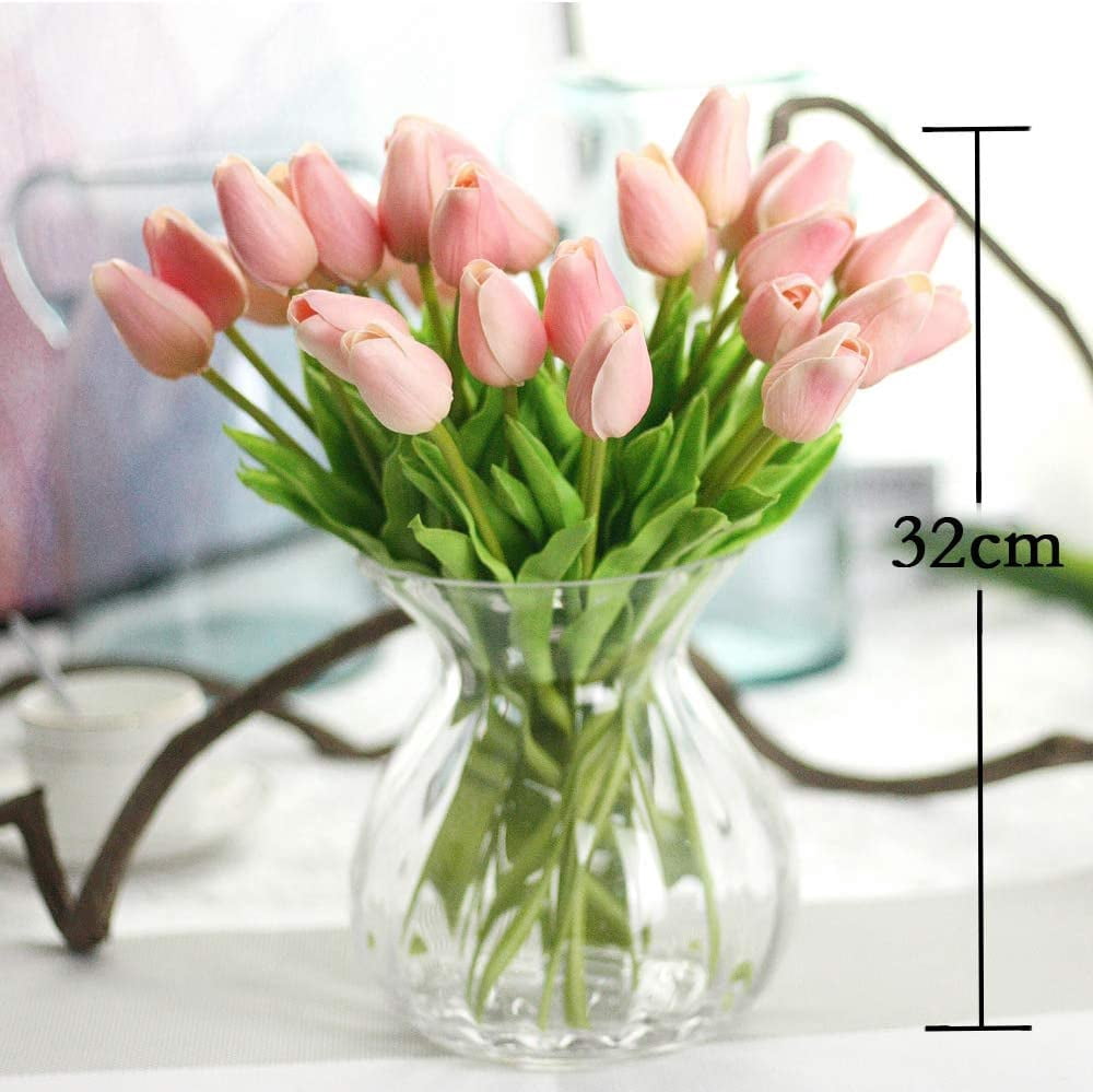 10pcs Artificial Tulips Flowers Real Touch Pink Tulips Fake Holland PU Tulip Bouquet Latex Flowers for Wedding Party Office Home Kitchen Decoration (Dark Pink)