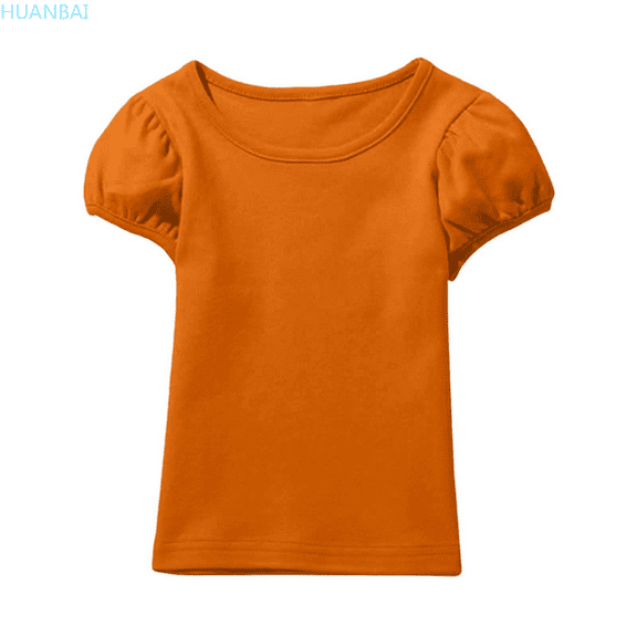 HUANBAI Soft Girls Short Sleeve T Shirt Cute Puff Sleeve Top Comfortable Casual Tee For Toddler And Kids Casual for Kids Teens 0-1 Years