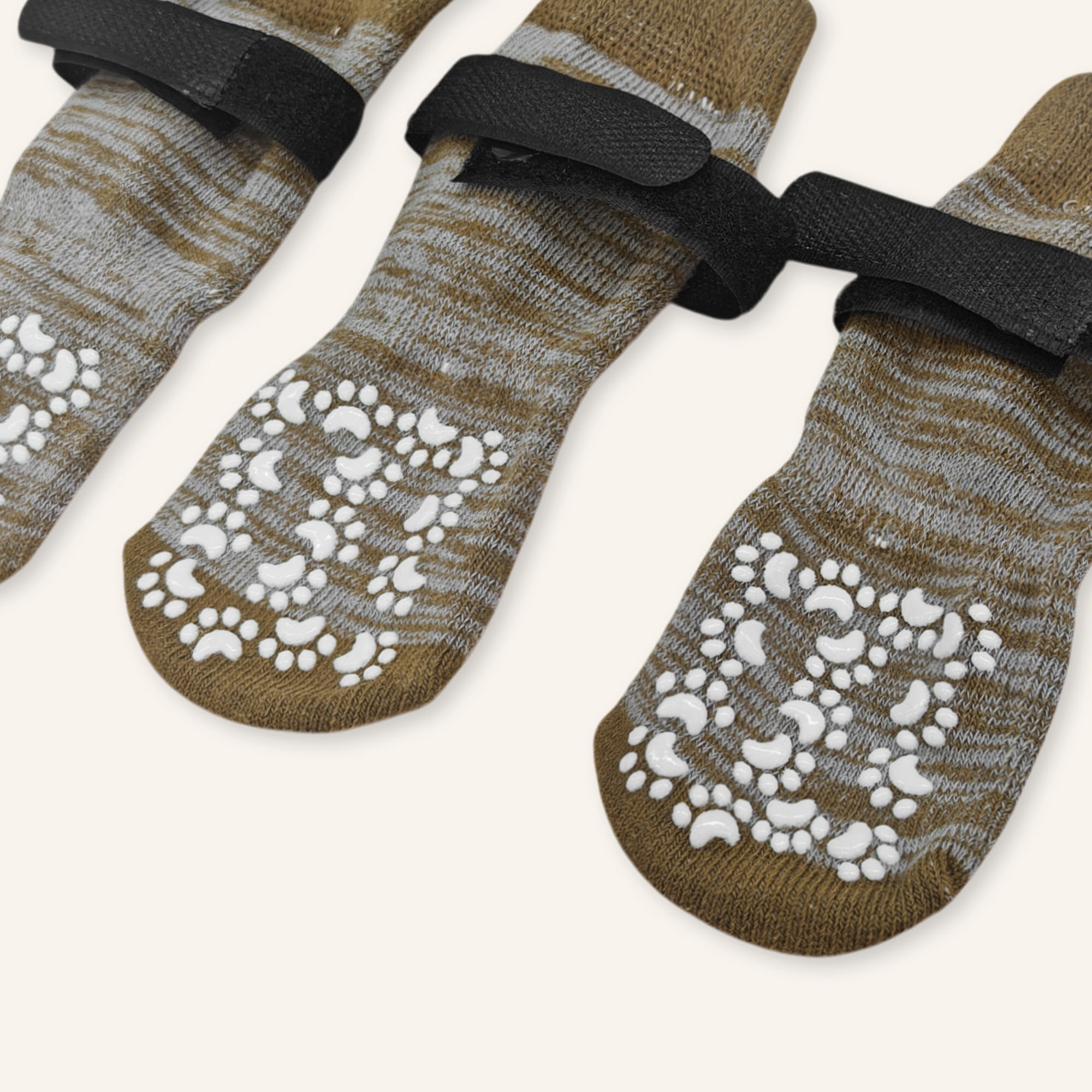 Unique Bargains 4 Pcs Non-Slip Dog Socks with Adjustable Tapes Brown L
