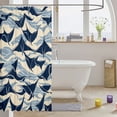 thumbnail image 3 of Manfei Abstract Manta Ray Shower Curtain 72Wx72L, Ocean Wave Bathroom Curtain, Cream Navy, 3 of 5