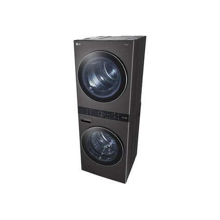 LG - 4.5 Cu. Ft. HE Smart Front Load Washer and 7.4 Cu. Ft. Gas Dryer WashTower with Steam and Built-In Intelligence - Black Steel