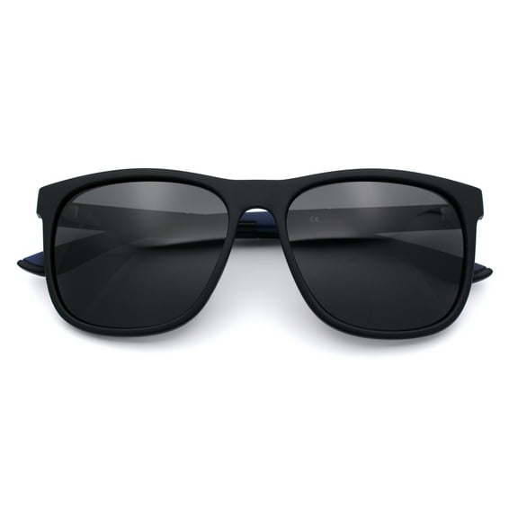 Polarized Classic Gentleman Mens Simple Sporty Horn Rim Plastic Sunglasses [Black Blue - Black]