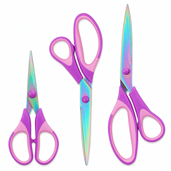 Rainbow Titanium Office Scissors Set, Soft-Grip Craft and Sewing Scissors, 3-Piece