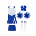 thumbnail image 3 of inlzdz Girls Cheerleading Outfit Cheer Leader Costume Kids Shiny Dance Dress with Shorts Hair Tie Pom B Royal Blue 14, 3 of 5