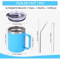thumbnail image 2 of Taza de café con asa de acero inoxidable y aislamiento hermético, con tapa corrediza y popote, mantiene el frío y el caliente, azul, 2 of 4