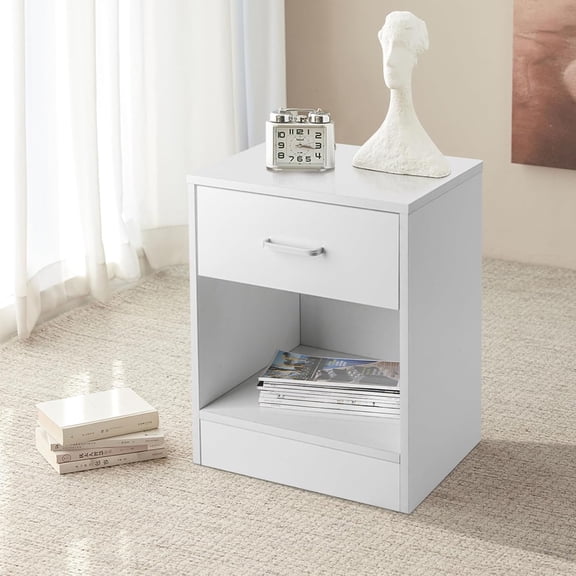 Karl Home Nightstands Set of 2 with Drawer Open Shelf Modern Bedside Tables White