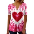 thumbnail image 2 of VKOYWKM Valentine's Henley Shirts for Women Heart Graphic Tees Empire Waist Tunic Tops Short Sleeve Loose Fit Spring T-Shirt Button V Neck Holiday Party Shirts, 2 of 5