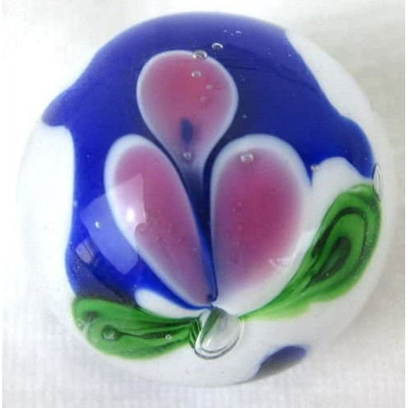 Big Game Toys~22mm (7/8") IRIS Hand Made Art Glass Marble White/Blue/Green/Pink Flower Home Decor/Vase Filler/Aquarium