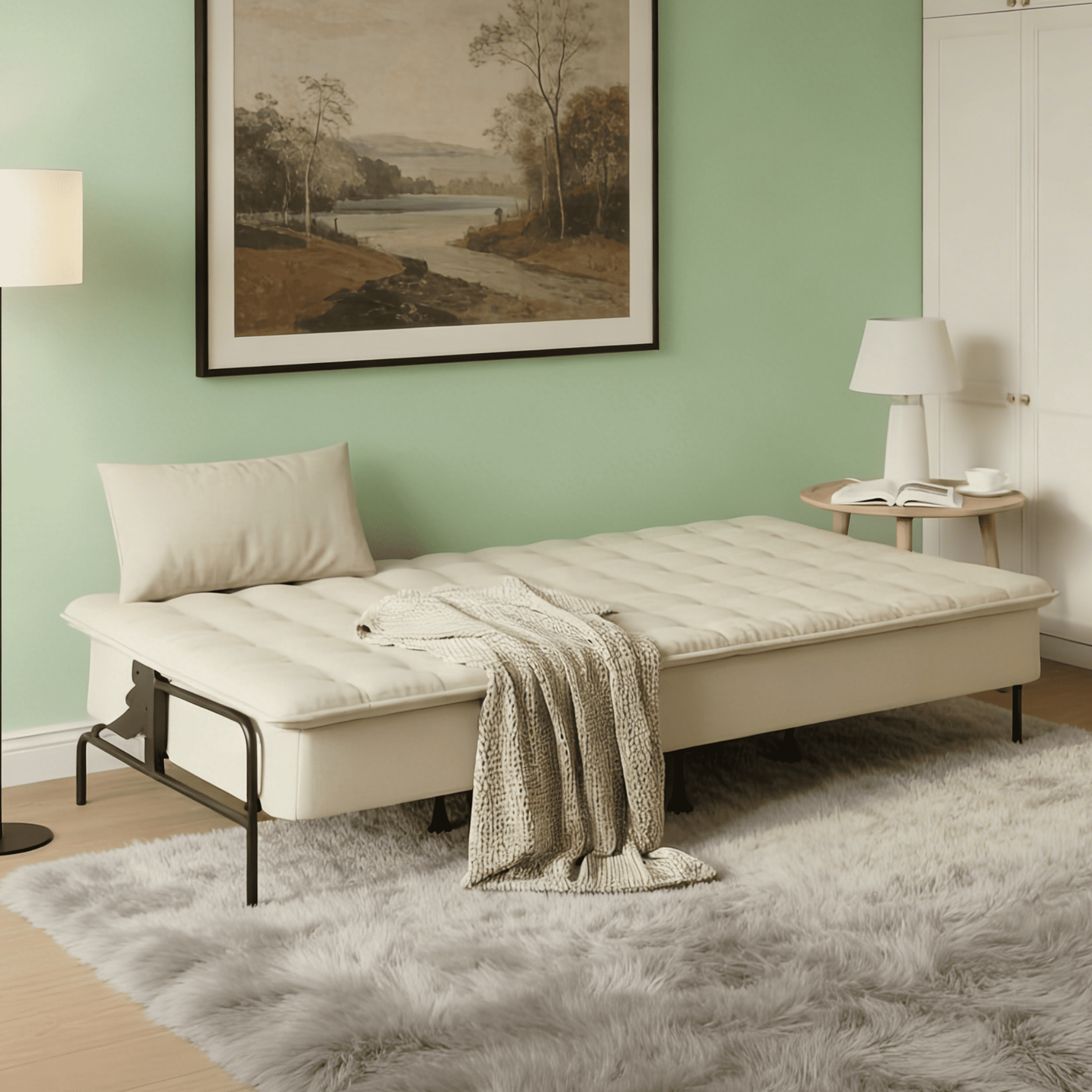 Gewnee 76 Inches Linen Futon Sofa Bed,Modern Convertible Futon Couch with 3 Adjustable Backrest Angles,Suitable for Apartment,Living Room,Small Space,Beige
